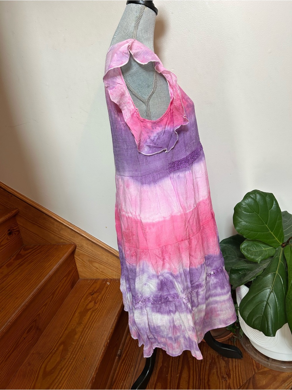 Pink & Purple Tie-Dye Boho Midi Dress - Picture 2 of 5